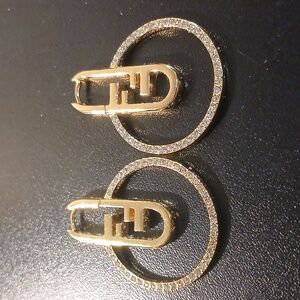 -WOMEN'S FENDI GOLD CRYSTAL DOUBLE FF'S LOOP EARRINGS